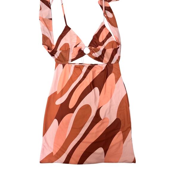 Princess Polly Bennie Mini Dress Brown Multi Size US 12 Brand New Orange‎ - Picture 3 of 7